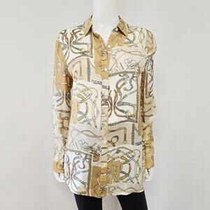 J McLaughlin Shirt Size M Silk Blend Equestrian Horse Bridle Printed Button-Up